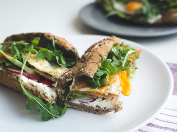 Healthy baguette with egg and vegitables