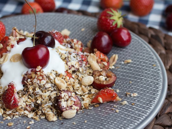 Granola with cherries and straberries